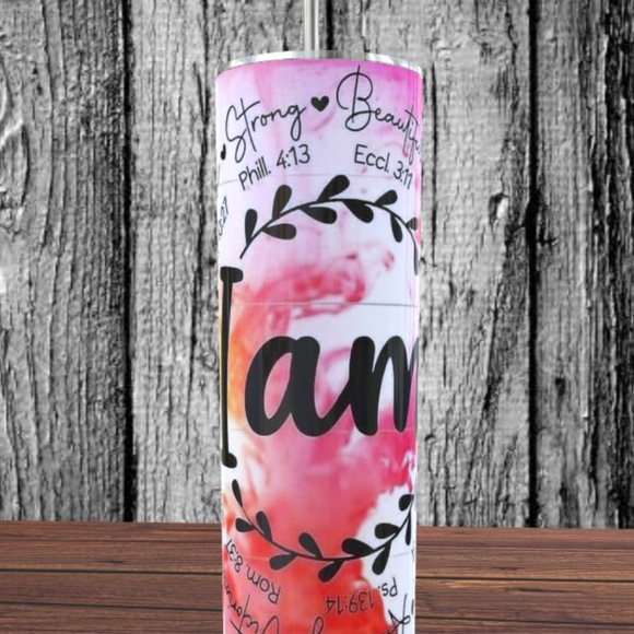 I Am 20 oz Skinny Tumbler with bible scripture - Picture 4 of 5